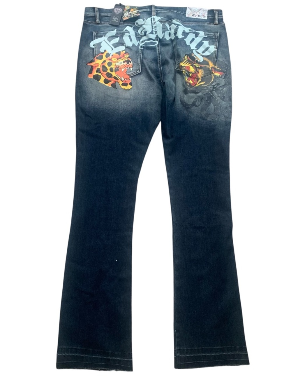 Ed Hardy Denim 5 Pocket Jeans Iconic Tattoo Inspired Panther & Cheetah Size 38
